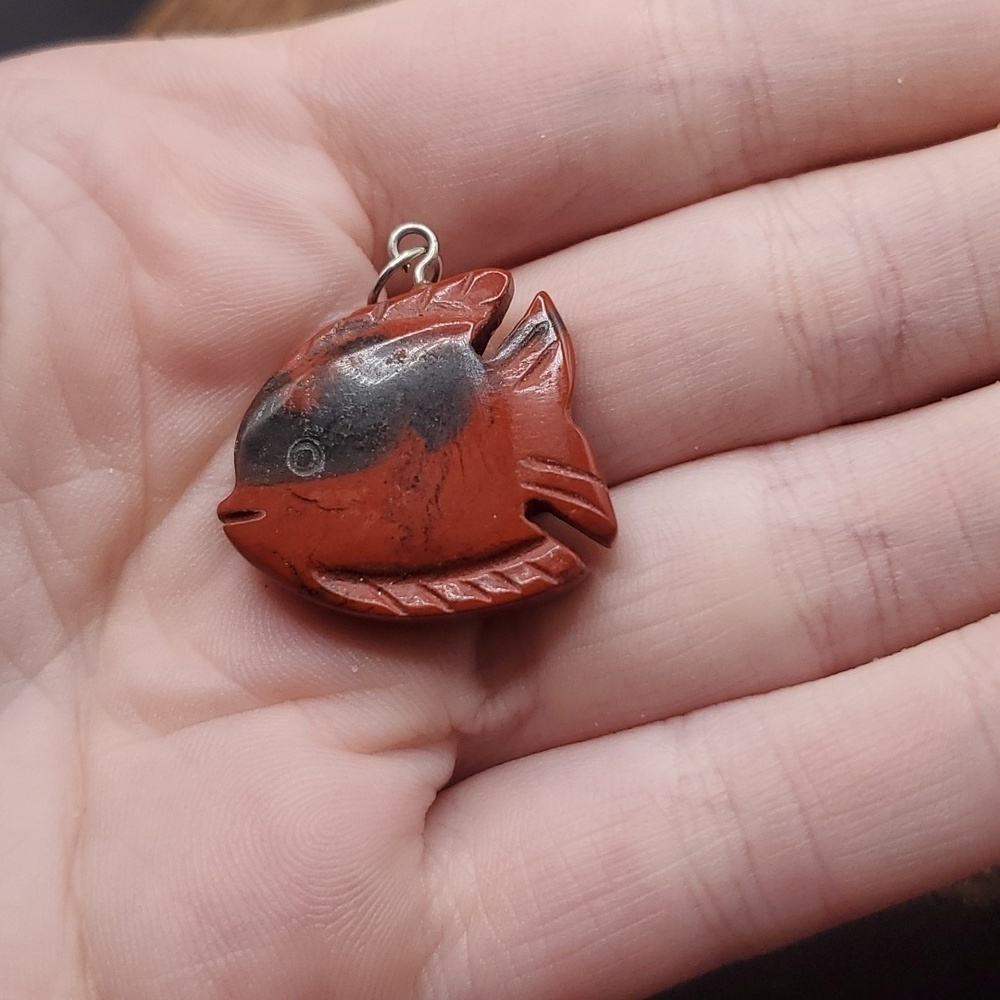 Jasper stone carved‎ fish native pendant